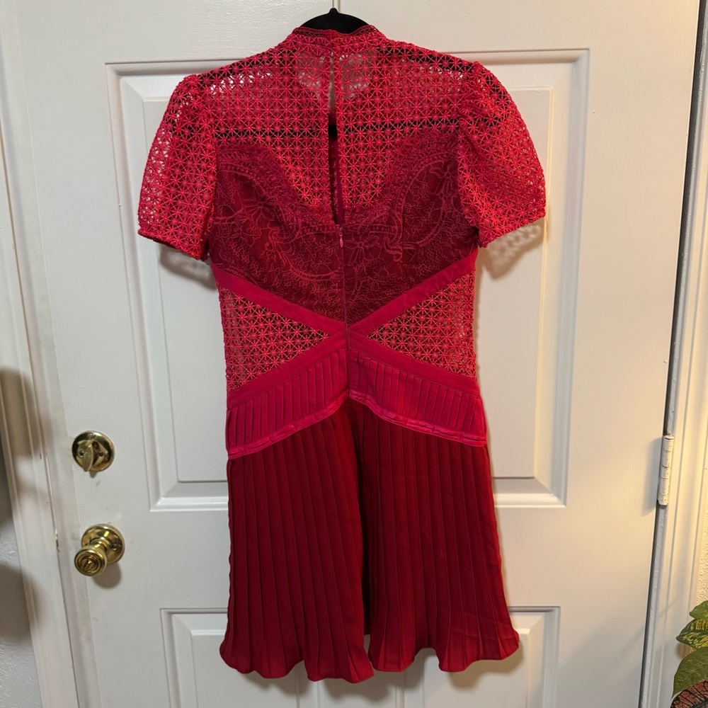 Self-Portrait Pink Guipure Lace Pleated Mini Dress Size US 4 - Picture 7 of 12